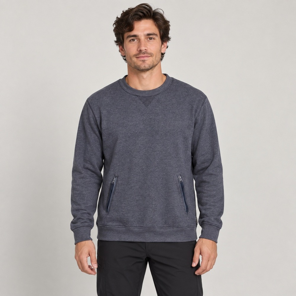 Burton Mens Heather Navy Blue Crewneck Sweatshirt Zipper Pockets Size M